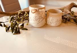 Le Parfait 2er Set Windlicht Vintage Deko Kerze Shabby Chic Einmachglas Weiss Gold Weihnachtsdeko Kerze Lampe Le Parfait Glassware Mugs