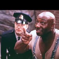 The Green Mile (den grønne mil), Tom Hanks as John Edgecomb and John Coffey  inmate, actor, black, uniform, pointing, movie