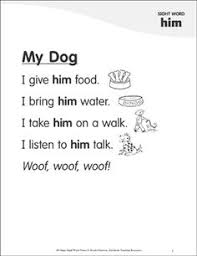 My Dog Poem For Sight Word Him Sight Words Sight Word Books Words
