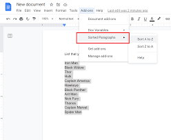Click anywhere in the table, then move the pointer over the letter above the column by which you want to sort. How To Alphabetize In Google Docs