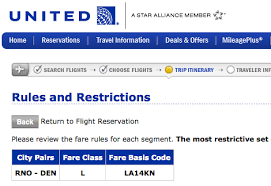 list and description of all united airlines fare classes