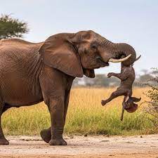 Mother elephant checks baby's breathing