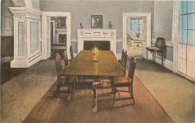 When the double pocket doors to the tea room were opened, it could accommodate a large number of diners. Charlottesville Virginia Monticello Jefferson Home Dining Room 1920s Handcolored United States Virginia Other Postcard Hippostcard