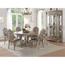 Acme Northville Dining Table In Antique Champagne Beige Round Dining Room Sets Formal Dining Room Sets Round Dining Room
