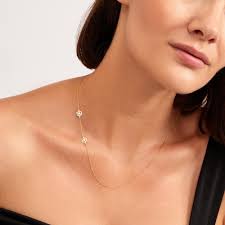 Sideway Double Daisy Pendant Necklace in 14k Solid Gold for Women