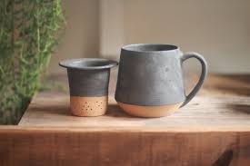 Matte Charcoal Mug Tea Infuser Set Pottery Mugs Mugs Pottery
