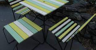 1950 S Retro Timber Slatted Iron Outdoor Garden Setting Table 2 Chairs Stool In Austinville Qld