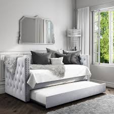 Luxurious Grey Velvet Buttoned Guest Day Bed With Trundle Included Daybed Room Trundle Bed Room Trundle Bed Seating, single bed, bed for two, and two big drawers for storage.choose foam or latex mattresses if you plan to use the daybed as a double bed.mattress and bedlinens are sold. pinterest
