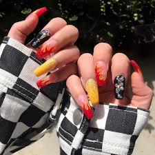 Black and white nails with flames. Flame Nails Nails And Nail Art Image 6975835 On Favim Com
