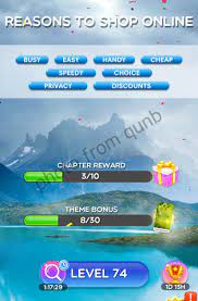 Word Crush Level 73 Reasons To Shop Online Answers Qunb