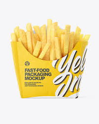 Download Kraft Paper Small Size French Fries Packaging Mockup Front View In Box Mockups On Yellow Images Object Mockups