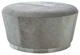 Enamel ottoman tray grey & gold, round decorative, cocktail serving tray, table centerpiece for house warming Modern Minimalist Gray Hairhide Drum Ottoman Coffee Table Leather Round Silver Contemporary Footstools And Ottomans By My Swanky Home Houzz