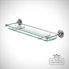 Another glass shelf from kes, this bathroom hardware comes with an anodized aluminum finish. Bathroom Glass Shelf With Rail The Victorian Emporium