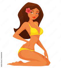 summer illustration of a sexy and cute cartoon girl in bikini Stock Vector  | Adobe Stock