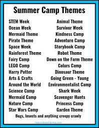 30 Summer Camp Themes The Best Summer Themes For Kids These 30 Summer Camp Themes And Des Summer Camp Themes Summer Camps For Kids Summer Camp Activities