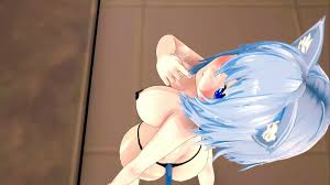 Okayu Nekomata Dancing Hentai Hololive Cat Girl Underwear Nekomimi MMD 3D  Blue Hair