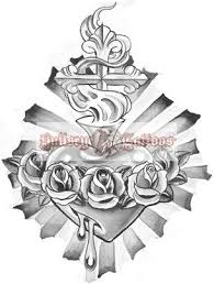 Black And White Heart And Rose Tattoo Designs Bleeding Sacred Heart With Roses Tattoo Design At Bullseyetattoos Com Chest Piece Tattoos Heart Tattoo Sacred Heart Tattoos