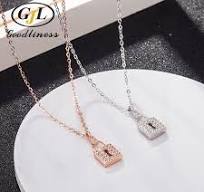Silver Micro Diamond Studded Small Lock Necklace