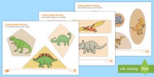Scissor cutting skills worksheets for preschool and kindergarten Dinosaur Themed Cutting Skills Worksheet Worksheets