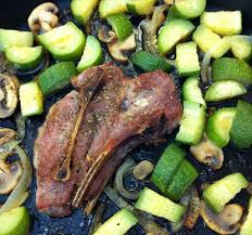 Skillet Roasted Lamb Shoulder Blade Chops And Zucchini Mushrooms And Onions Lamb Shoulder Roast Zucchini Lamb Recipes
