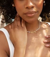 Pearl Chain Signature Name Necklace (Gold)