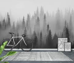 Black And White Forest Wall Mural Misty Forest Black And White Wall Mural Fotooboi Nastennye Rospisi Belye Steny