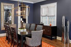 Set (dining table & 6 side chairs), created for macy's. Transitional Navy Dining Room With Delicate Gold Chandelier Hgtv