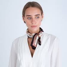 For wearing first of all put scarf on a surface that will flat. Miss Shorthair Horse And Carriage Print Silk Scarf Cream Black Red