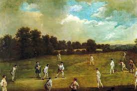 Cricket bat and ball on grass