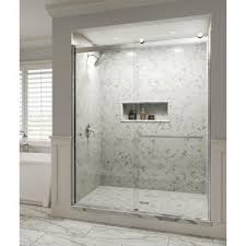 Basco Manufacturing Co Rotolo 59 In X 76 In Semi Frameless Sliding Shower Door In Chrome With Handle Shower Doors Frameless Sliding Shower Doors Shower Enclosure
