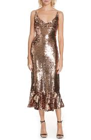 Saloni Aidan Sequin Ruffle Hem Midi Dress Nordstrom Dresses Dresses Metallic Formal Dresses