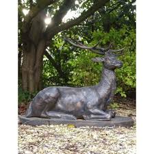 Laying Down Large Outdoor Stag Statue Garden Ornaments Metal Garden Ornaments Deer Statues