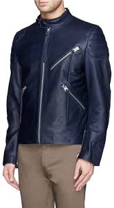 Acne Studios Blue Quilted Shoulder Leather Biker Jacket For Men Biker Jacket Leather Biker Jacket Jackets