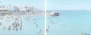 Massimo Vitali Santa Maria Al Bagno Diptych Large Scale Mediterranean Beach Scene Framed Color Photography Pictures To Paint Beach Scenes