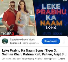 Tiger3 Salman Khan Katrina Kaif Ka Song Leke Prabhu Ka Naam Release Hua,  Hindi Version Ke 2 Ghante Me 2 Million Views - GalliNews India