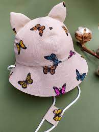 Organic Linen Beige Sun Hat With Cat Ears Baby Girl Butterfly Etsy In 2021 Baby Summer Hat Summer Hats Baby Sun Hat