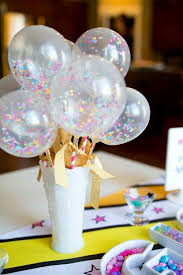 Simple Centerpiece For Unicorn Party Clear Balloons Confetti Colorful Sticks In A Unicorn Birthday Party Decorations Rainbow Unicorn Party Unicorn Birthday