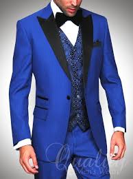 Black And Royal Blue Tuxedo Royal Blue Tuxedo Suit Modern Fit 1 Button Black Trim Tonal Chalkstripe 899 Purple Prom Suit Prom Suits Purple Suits