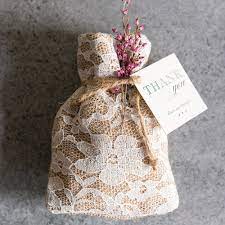 Burlap wedding soap favors, from $30 for a set of 25, etsy.com. Rustic Chic Burlap And Lace Drawstring Favor Bags The Knot Shop