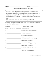 Adding Subordinate Clauses Worksheet Dependent Clause Clause Grammar Worksheets