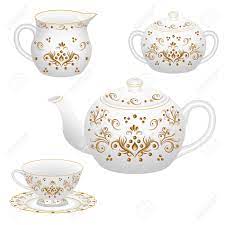 Rose pattern ceramic tea pot, starvast vintage floral pottery teapot ivory 28oz large porcelain decorative teapot, gifts or collections idea (capacity: Tea Party Decorative Porcelain Table Set Ornate With Golden Vintage Royalty Free Cliparts Vectors And Stock Illustration Image 109918237