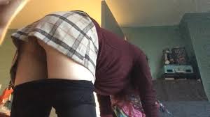 Girl in skirt and tights loves to risk pregnancy