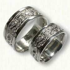 Dragon And Hound With Celtic Cross Wedding Band Set Available In All Metals And Sizes Wedding Rings Celtic Wedding Rings Mens Wedding Rings