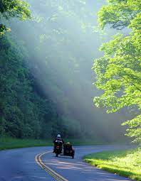 Motorcycle Riding Down The Blue Ridge Parkway On A Magical Morning Near Asheville See The Top 15 Scenic Drives Scenic Drive Blue Ridge Parkway Scenic