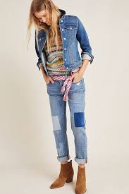 Pilcro Patchwork Slim Boyfriend Jeans Boyfriend Jeans Classic Denim Jacket Women Denim Jeans