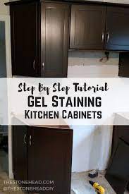 Gel Stain Kitchen Cabinets Step By Step Tutorial Stained Kitchen Cabinets Gel Stain Kitchen Cabinets Staining Cabinets