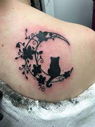 Black Cat And Moon With Flowers Tattoo By Casey Manteca Ca Tattoos Moon Tattoo Body Art