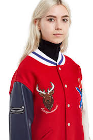 Opening Ceremony Norway Varsity Jacket In The Norwegian Flag 39 S Red White And Blue Colors This Classic Oc Varsity S Varsity Jacket Jacket Design Jackets