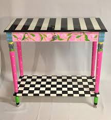 Black And White Striped Console Table Whimsical Painted Furniture Painted Console Table Whimsical Etsy Whimsical Painted Furniture Whimsical Furniture Painted Table