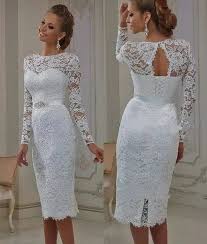 Vintage Lace Tea Length Short Wedding Dresses 2018 With Long Sleeves Sheath Jewel Neck Ca Vestido Para Noivas Casamento Civil Belos Vestidos Vestido De Noiva